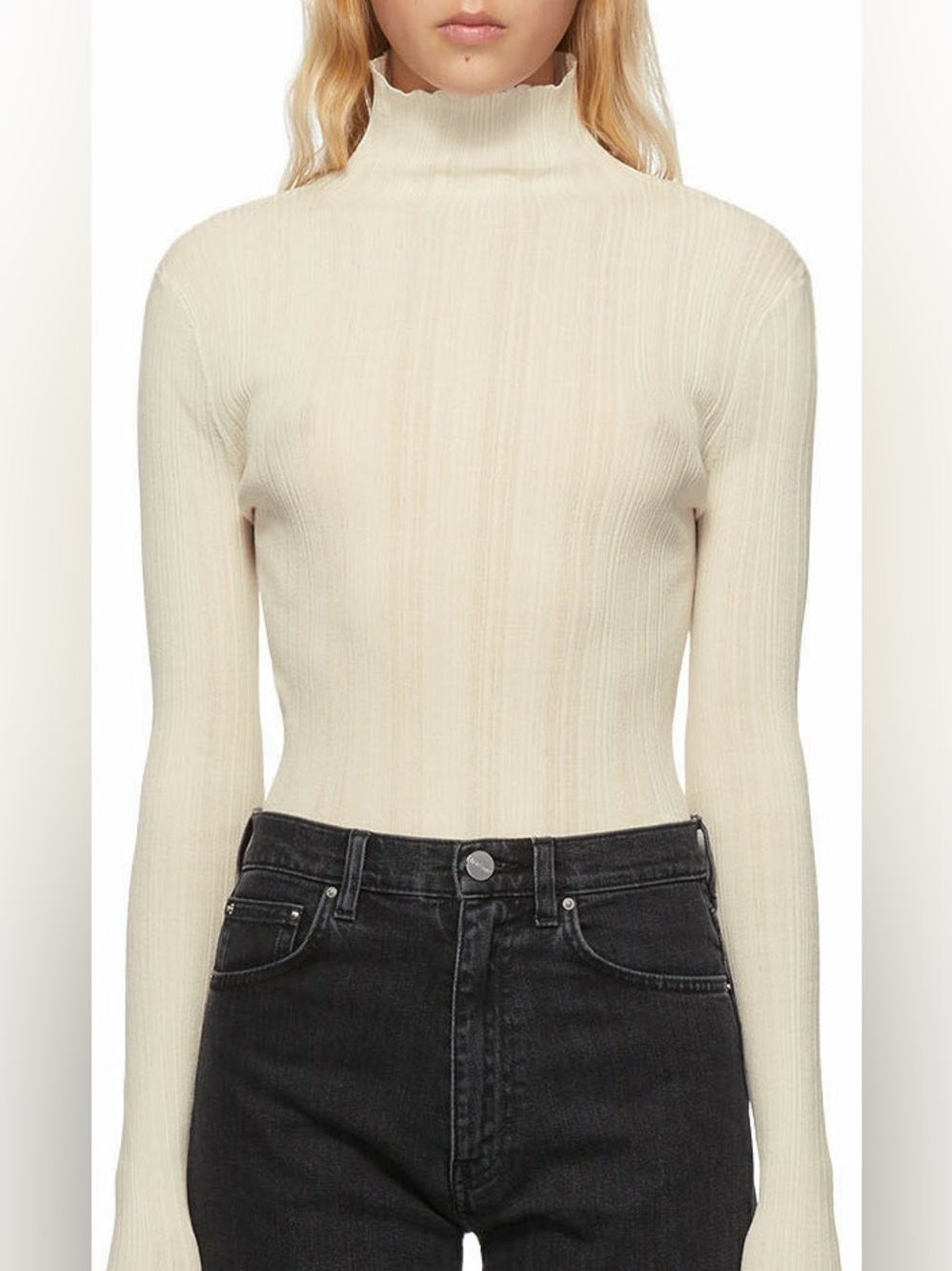 Toteme Narano High-Neck Ribbed mock neck turtle neck mesh sheer Sweater top xs
